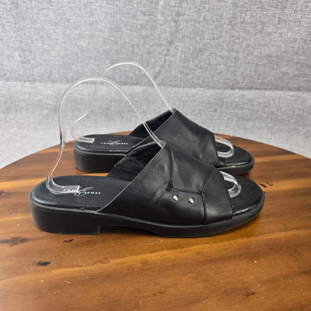 Emma James Black Cross Strap Slip On Heeled Sandals Slides‎ Womens SZ 8.5